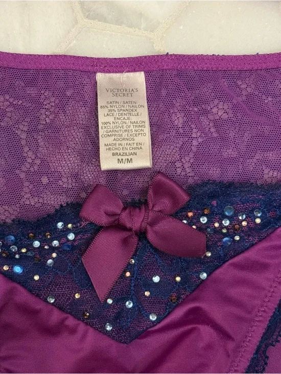 Victoria’s Secret Very Sexy Bra Panty Set 36B Purple Lace Push Up Rhinestone - Picture 5 of 5